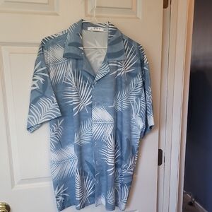 Blue and White Leaf Print Shirt